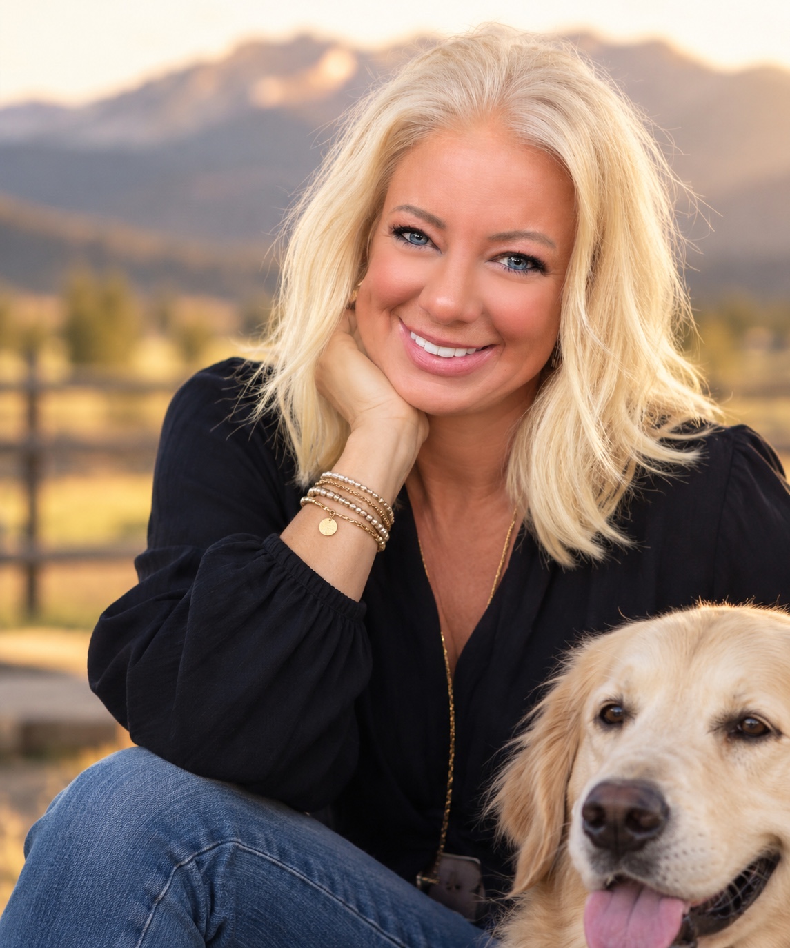 Founder Terrah Lund with her golden retriever Apollo