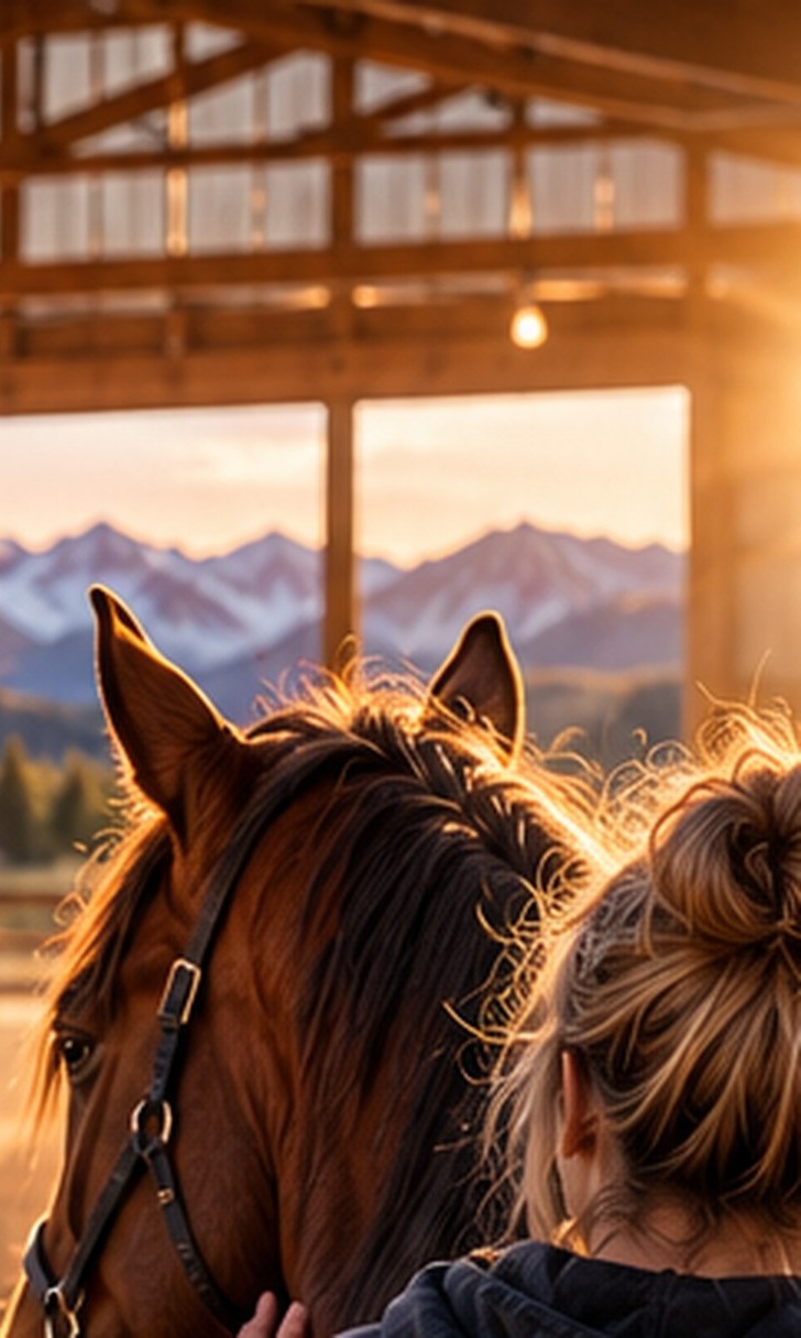 Horse in a mountain equestrian arena